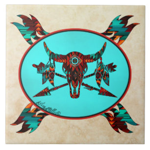 Buffalo Skull And Arrows Ceramic Tile
