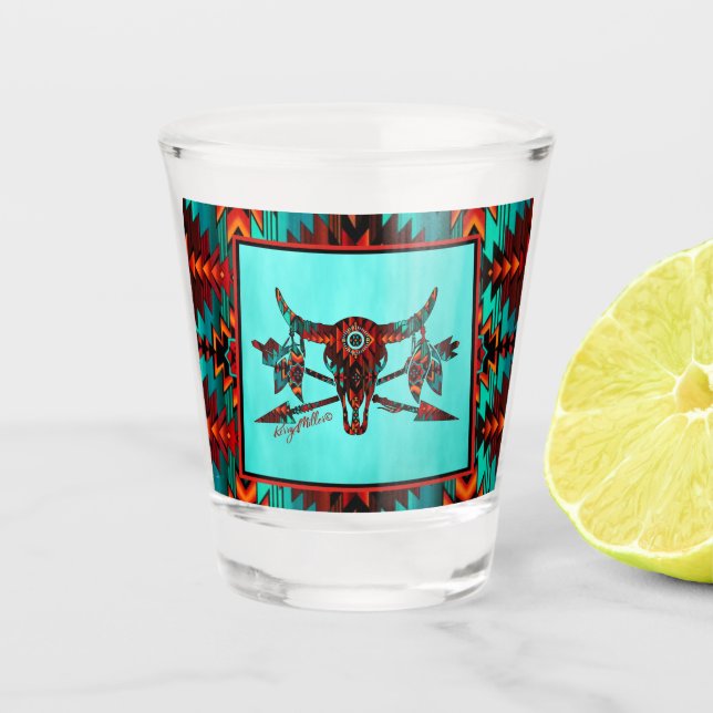  Buffalo Skull And Arrows Shot Glass (Front)