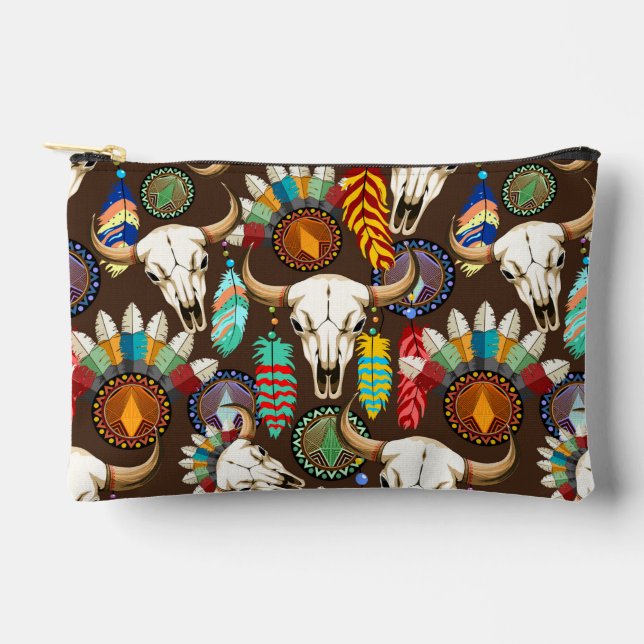 Buffalo Skull Native American Emblem Accessory Pouch (Front)