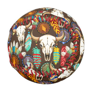 Buffalo Skull Native American Emblem Baseball