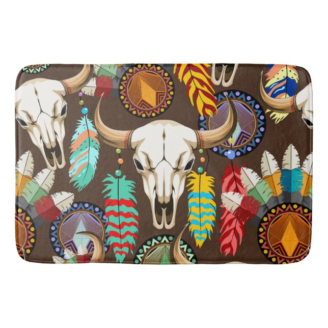 Buffalo Skull Native American Emblem Bath Mat (Front)