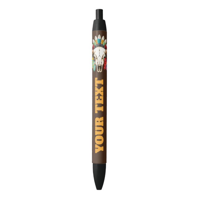 Buffalo Skull Native American Emblem Black Ink Pen (Front Vertical)
