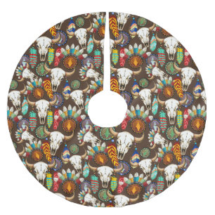 Buffalo Skull Native American Emblem Brushed Polyester Tree Skirt