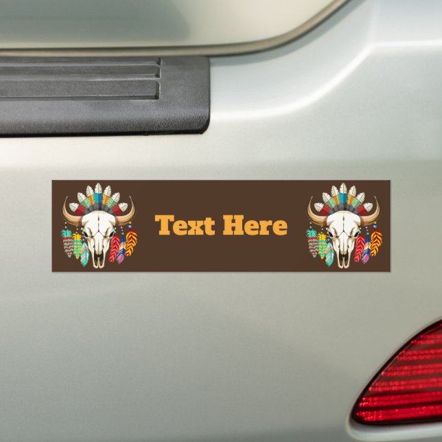 Buffalo Skull Native American Emblem Bumper Sticker (On Car)