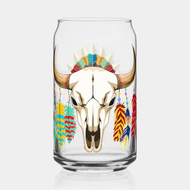 Buffalo Skull Native American Emblem Can Glass (Front)