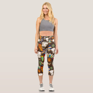 Buffalo Skull Native American Emblem Capri Leggings