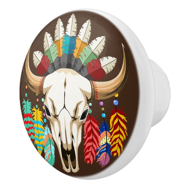 Buffalo Skull Native American Emblem Ceramic Knob (Right)