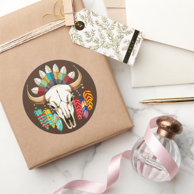 Buffalo Skull Native American Emblem Classic Round Sticker (Gifting)