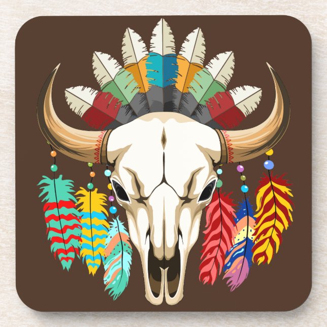 Buffalo Skull Native American Emblem Coaster (Front)