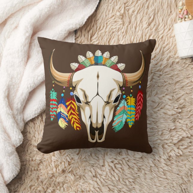 Buffalo Skull Native American Emblem Cushion (Blanket)