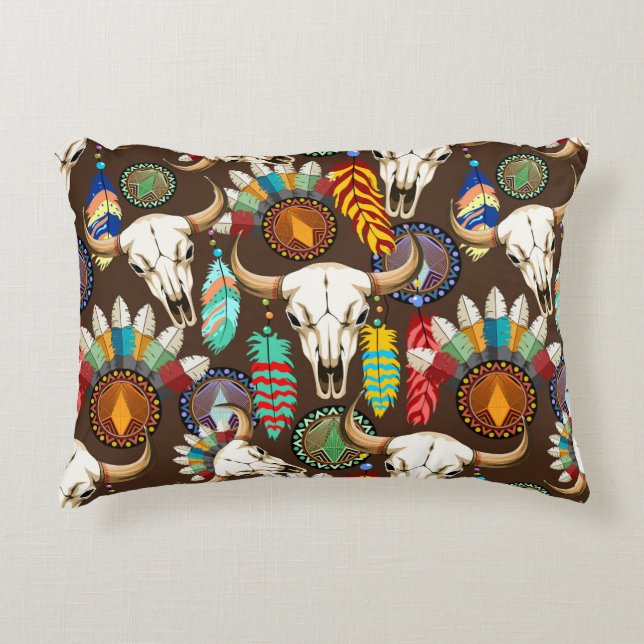 Buffalo Skull Native American Emblem Decorative Cushion (Front)