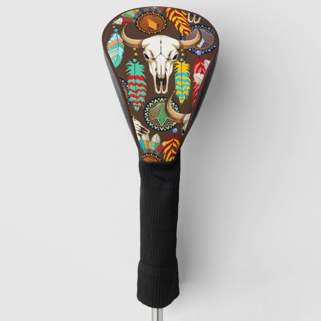 Buffalo Skull Native American Emblem Golf Head Cover (Front)