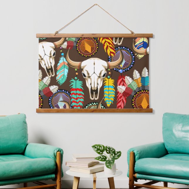 Buffalo Skull Native American Emblem Hanging Tapestry (Living Room)