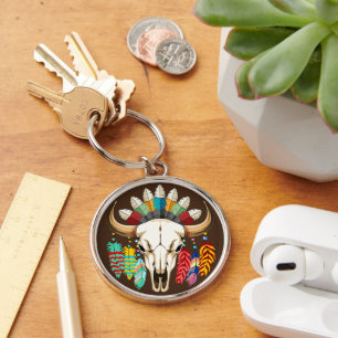 Buffalo Skull Native American Emblem Key Ring