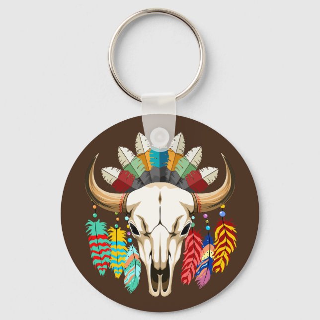 Buffalo Skull Native American Emblem Key Ring (Front)