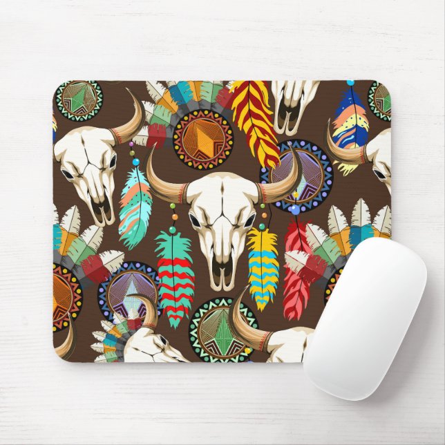 Buffalo Skull Native American Emblem Mouse Pad (With Mouse)