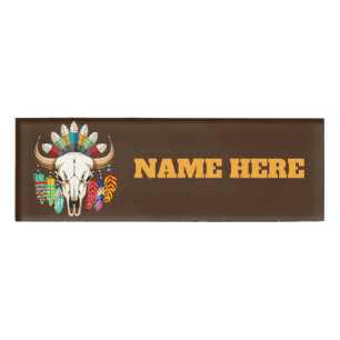 Buffalo Skull Native American Emblem Name Tag