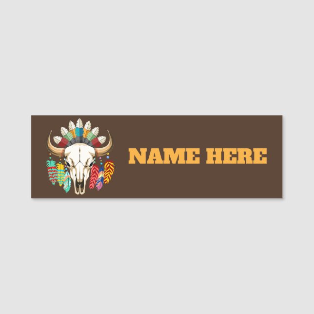 Buffalo Skull Native American Emblem Name Tag (Front)