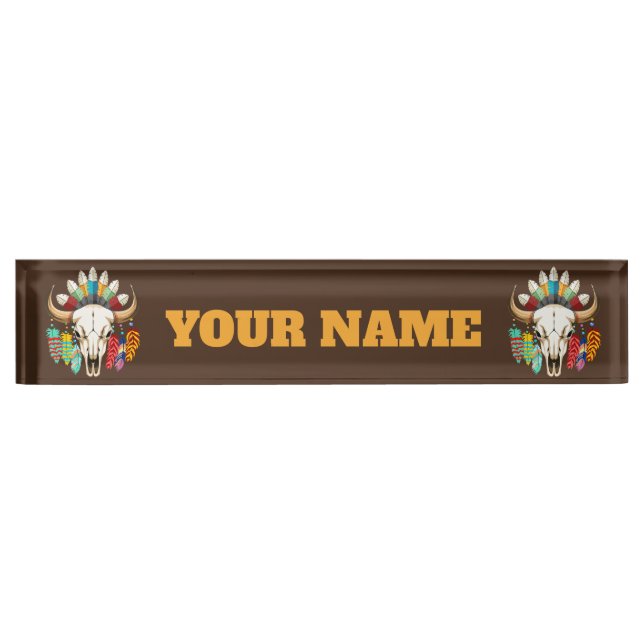 Buffalo Skull Native American Emblem Nameplate (Front)
