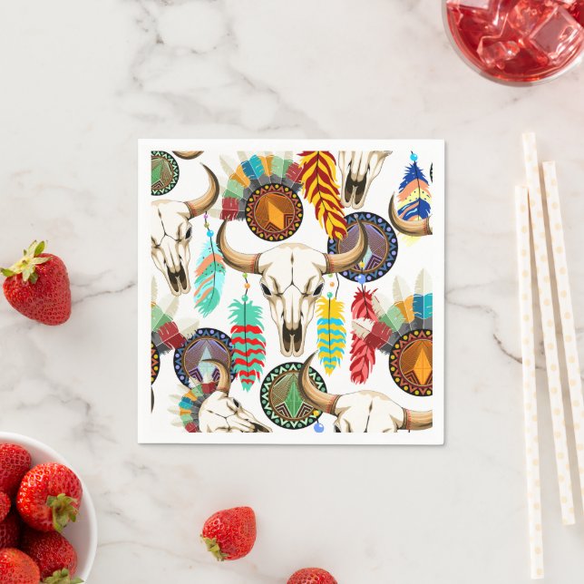 Buffalo Skull Native American Emblem Napkin (Insitu)