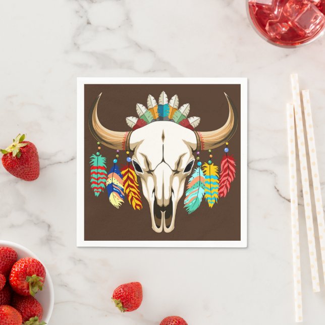 Buffalo Skull Native American Emblem Napkin (Insitu)