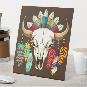 Buffalo Skull Native American Emblem Pedestal Sign