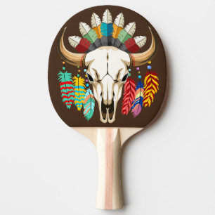 Buffalo Skull Native American Emblem Ping Pong Paddle