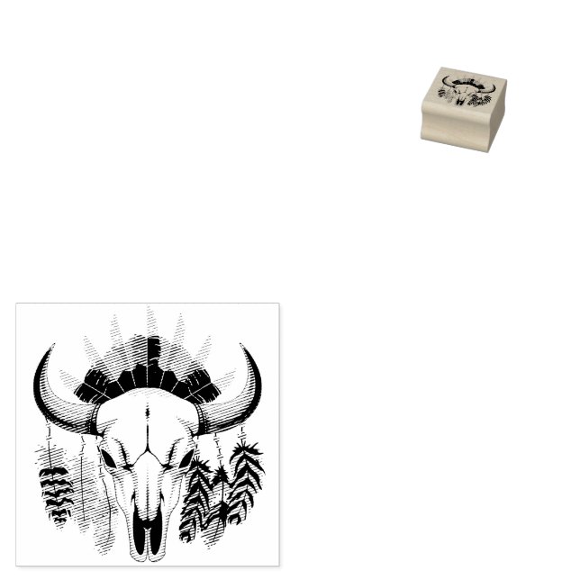 Buffalo Skull Native American Emblem Rubber Stamp (Stamped)