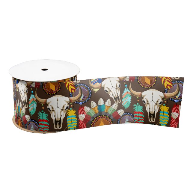 Buffalo Skull Native American Emblem Satin Ribbon (Spool)