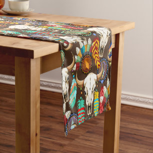Buffalo Skull Native American Emblem Short Table Runner