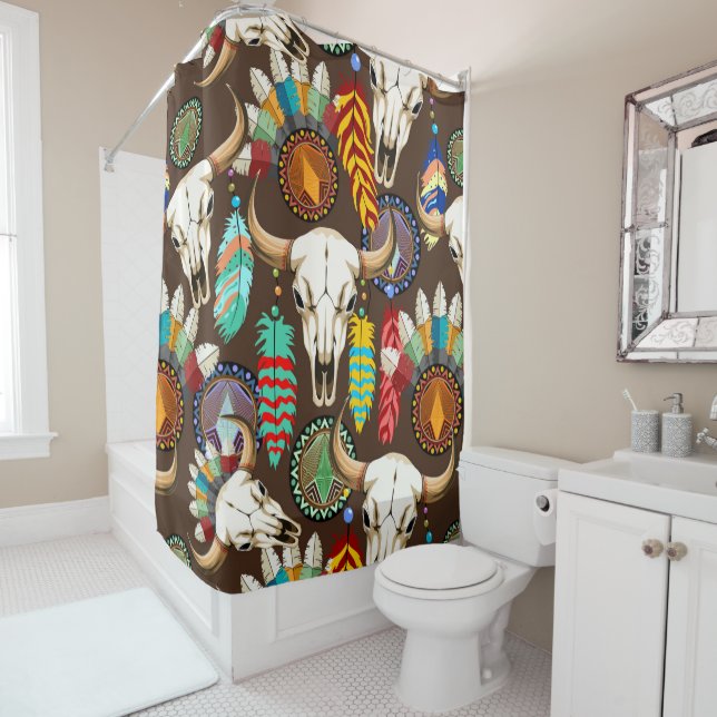 Buffalo Skull Native American Emblem Shower Curtain (In Situ)