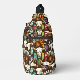 Buffalo Skull Native American Emblem Sling Bag