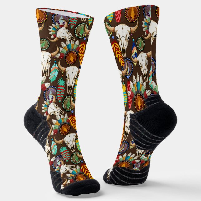 Buffalo Skull Native American Emblem Socks (Angled)