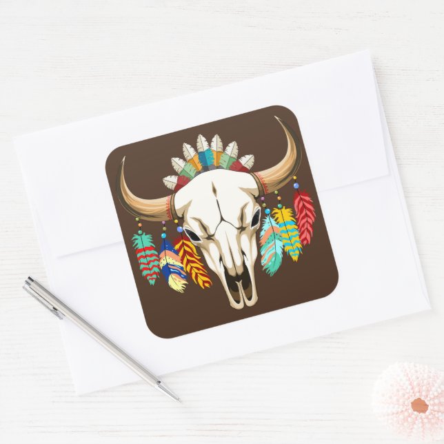 Buffalo Skull Native American Emblem Square Sticker (Envelope)