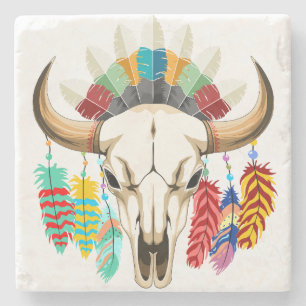 Buffalo Skull Native American Emblem Stone Coaster