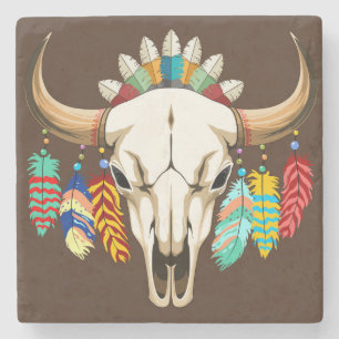 Buffalo Skull Native American Emblem Stone Coaster