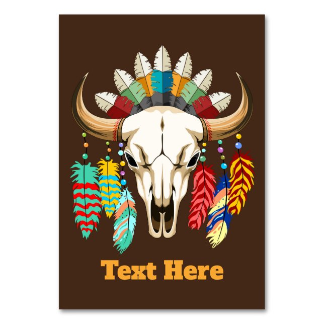 Buffalo Skull Native American Emblem Table Number (Front)