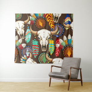 Buffalo Skull Native American Emblem Tapestry