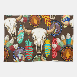 Buffalo Skull Native American Emblem Tea Towel