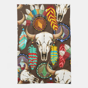 Buffalo Skull Native American Emblem Tea Towel