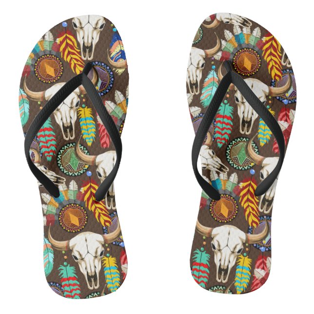 Buffalo Skull Native American Emblem Thongs (Footbed)
