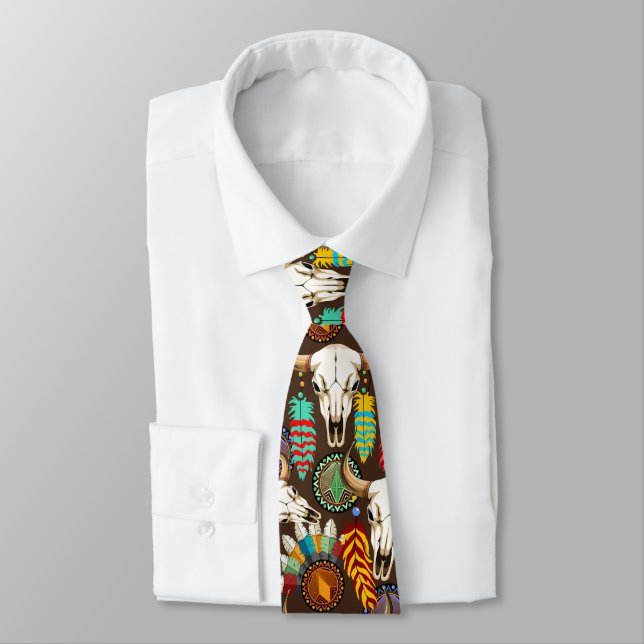 Buffalo Skull Native American Emblem Tie (Tied)