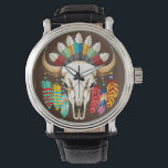 Buffalo Skull Native American Emblem Watch<br><div class="desc">Buffalo skull Native American Style Emblem,  decorated with Colorful Feathers. Original Vector Illustration Copyright BluedarkArt TheChameleonArt.</div>