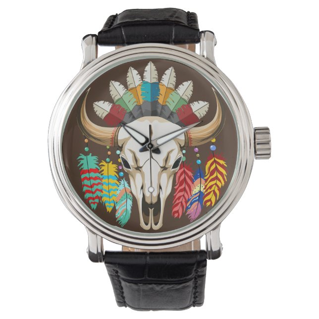 Buffalo Skull Native American Emblem Watch (Front)