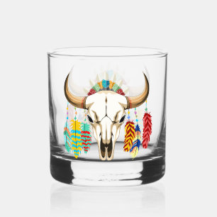 Buffalo Skull Native American Emblem Whiskey Glass