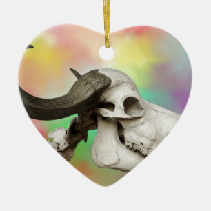 Buffalo Skull on a Watercolor Background Ceramic Tree Decoration