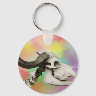 Buffalo Skull on a Watercolor Background Key Ring