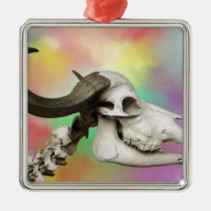 Buffalo Skull on a Watercolor Background Metal Tree Decoration