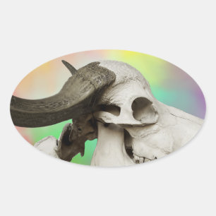 Buffalo Skull on a Watercolor Background Oval Sticker