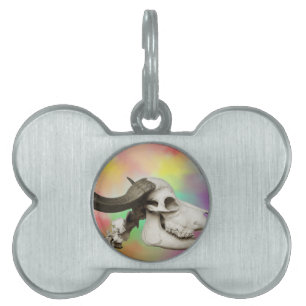 Buffalo Skull on a Watercolor Background Pet ID Tag